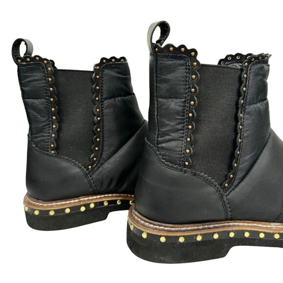 Free People Atlas Puffer Chelsea Boot EU 38, US 8 Black Leather Nylon Studs Goth - Picture 7 of 13